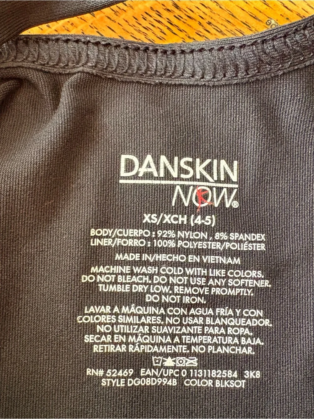 Danskin Black Dance Leotard with Printed Care Label
